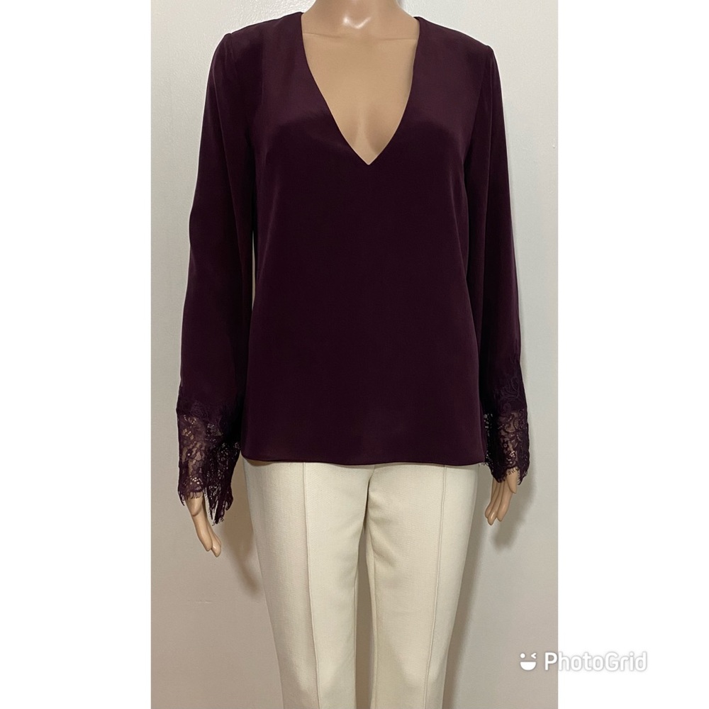 Cami NYC silk tunic with lace inserts at sleeves
